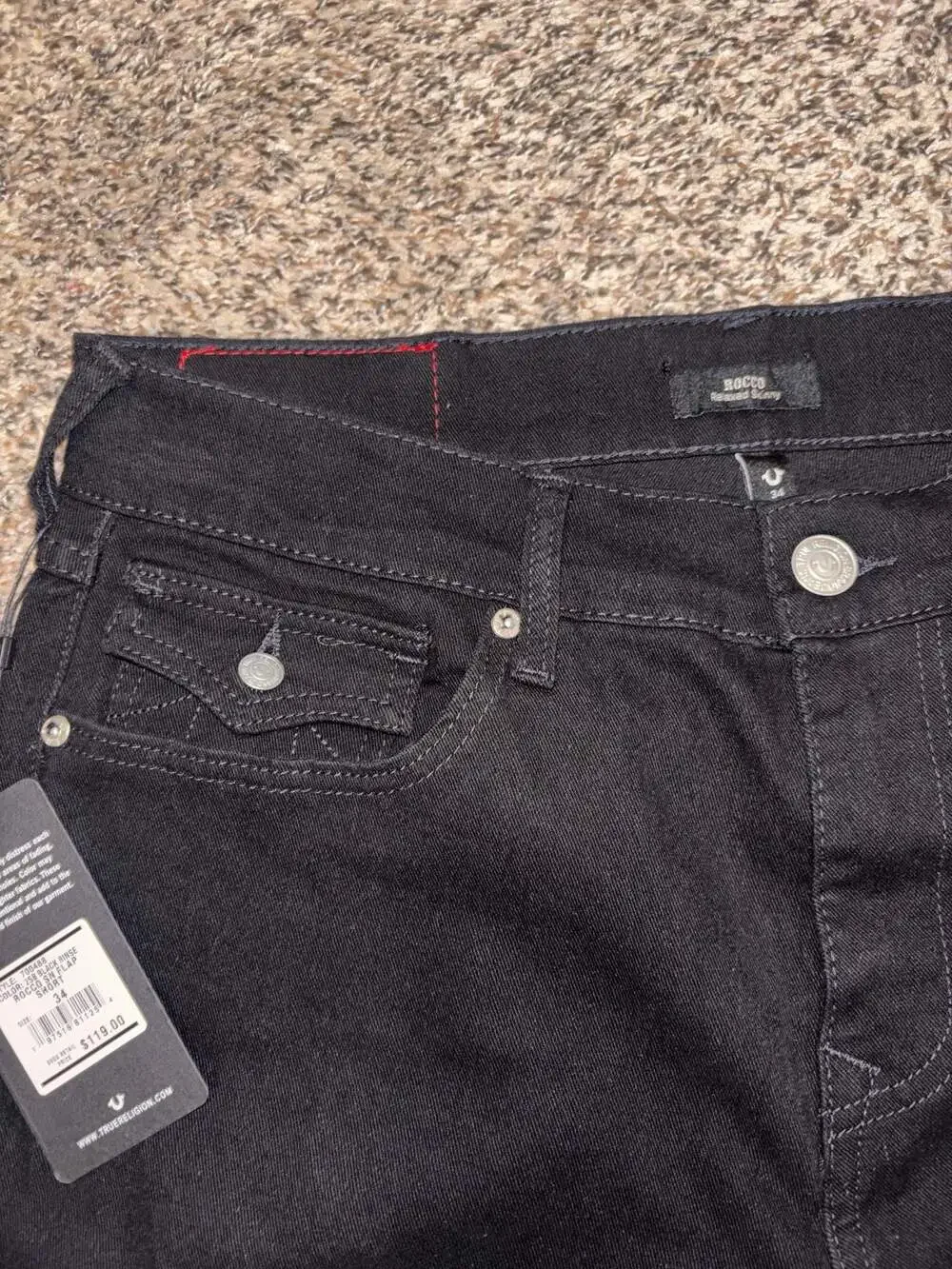 True Religion Rocco Denim Shorts Black Rinse Size 34 NWT